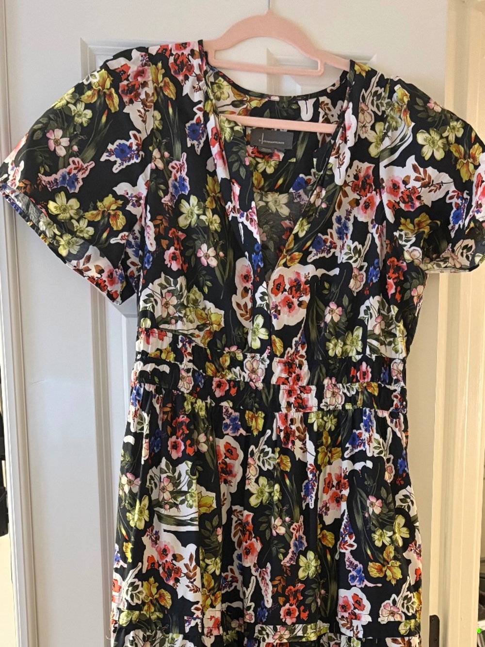 Anthropologie Somerset Black Multicolor Floral Tiered Maxi Dress